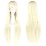 IMISSU Perucas De Cosplay De Cabelo Natural Longo E Reto Com Franja Colorida Fantasia De Halloween Peruca De Festa Para Menina Loiro