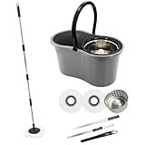 Importado Mop Com Balde Giratório  Cesto Em Inox  9 Litros  Esfregão Para Limpeza Lava E Seca Com 2 Refis De Microfibra