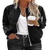 IN VOLAND Jaqueta Bomber Feminina Plus Size Leve Com Zíper Casual Listrada Casaco Corta Vento Com Bolsos Preto 18 Plus