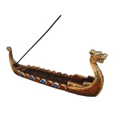 Incensario Canoa Viking Decorado Em Resina