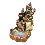 Incensario Cascata Folha Ganesha Dourado Resina Brinde