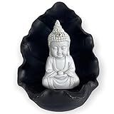 Incensário Cascata Gruta Buda Tibetano Branco E Preto 11Cm