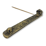 Incensário Caveira Crânio Em Resina 27cm Dourado E Preto