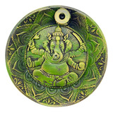 Incensário Duplo Prato Ganesha Verde Em Resina 12 Cm