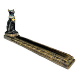 Incensário Egípcio Bastet Preto E Dourado Em Resina 25 Cm