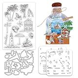 INFUNLY Conjunto De Selos Transparentes De Verão Para Praia E Metal Tema Oceano Selos Transparentes Para Fazer Cartões Estênceis De Revestimento Colorido Em Camadas Cocos árvores Farol Barcos