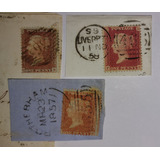 Inglaterra 3 Selos One Penny Red Rainha Victória Ano 1857 58