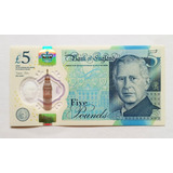 Inglaterra 5 Pounds libras 2023 Rei Charles Polímero Fe