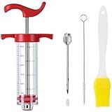 Injetor De Carne De Plástico Seringa Injetora De Peru Kit De Injeção De Peru Injetor De Marinada Injetores De Carne Para Fumar Injetor De Churrasqueira Vermelho 28 G 1 Injetor 1 Agulha 