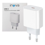 Inova Car 0094 Fonte Carregador Turbo 20w Tipo C Compativel C iPhone X 11 12 13 Pro Cor Branco