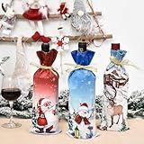 Insvog 3 Pacotes De Sacos De Cobertura De Garrafa De Vinho De Natal Sacos De Presente Vestido De Garrafa De Vinho Tinto Decorações De Natal Com Cordão Desenho Animado Papai Noel Boneco De Neve 