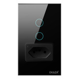 Interruptor Inteligente Wifi 2 Botão Touch 1 Tomada Alexa