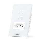 Interruptor Inteligente WiFi Com Tomada- Interruptor Smart Sem Fio Doméstico Multifuncional- Controle Remoto De Eletrodomésticos Por Celulares- Branco- 2 Botao- Com Neutro