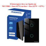 Interruptor Inteligente Wifi Novadigital 2 Botões Touch Tuya Smart Life Alexa 110v 220v Preto
