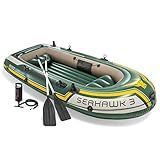 Intex Seahawk Conjunto De Barco Inflável Resistente Para 3 Pessoas Com 2 Remos De Alumínio- Bomba De Ar De Alta Saída E Bolsa De Transporte- Verde-amarelo