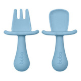 Introdução Alimentar Bebê Colher Garfo Silicone 6m Buba Azul