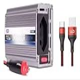 Inversor 12v Para 220v 200w De Potência Veicular Conversor De Tensão Energia 1 Porta Usb 5 0 Botão Liga Desliga Incluso Cabo Type C Turbo Carregador Veicular Para Celular Notebook