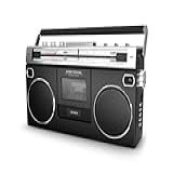 Ion Audio 1980S Style Portátil Bluetooth Boombox AM FM Rádio Cassette Player Gravador Medidores VU Gravação USB Alto Falantes Duplos Graves Altos De Alcance Completo Preto 