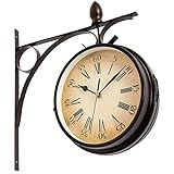 IRONWALLS Relógio De Parede Duplo De Pendurar Relógio De Parede Vintage De Ferro Metálico Operado A Bateria Silencioso Silencioso Estilo Europeu Montado Na Parede Relógio Retrô Antigo Para Pátio Café Jardim Decoração De Casa