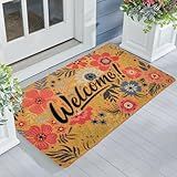 IZUS Capachos Florais De Boas Vindas Para Porta Frontal Primavera Flor Decoração De Casa Tapetes Internos Verão Antiderrapante Tapetes Sazonais 17x30 Bem Vindo Flor Do Sol 17x30 