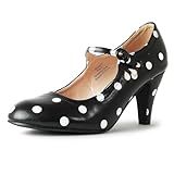 J Adams Sapato Feminino Pixie Mary Jane Oxford Salto Alto Fofo Gatinho Baixo Sapatos Retrô Vintage Para Mulheres Anos 1950 Mary Janes Sapato De Bico Redondo Com Tira No Tornozelo Sapatos