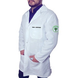 Jaleco Avental Branco Masculino Bordado Frente E Manga
