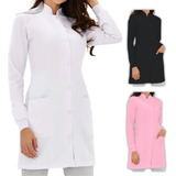 Jaleco Feminino Acinturado Gola Padre Oxford Branco C Punho