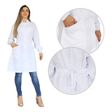 Jaleco Feminino Acinturado Gola Padre Tecido Gabardine