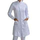 Jaleco Feminino Branco Gola Padre Manga Longa Botão Embutido PP