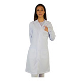 Jaleco Feminino Branco Oxford Manga Longa Três Bolsos