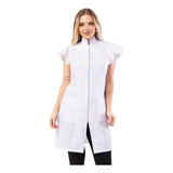 Jaleco Feminino Zíper Acinturado Manga Curta Em Oxford Mag