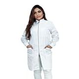 Jaleco Feminino Ziper Prata Branco Manga Longa Com Punho Cor Branco Tamanho M