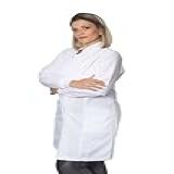 Jaleco Gabardine Feminino Botão Embutido C Punho Gola Padre Cor Branco Tamanho PP