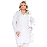 Jaleco Plus Size Feminino Manga Longa Branco Gabardine Tamanho G3 Cor Branco
