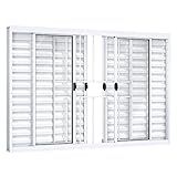 Janela Veneziana De Correr Central 6 Folhas Com Grade Riobras Alumínio 100cmx120cm Branco