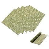 JapanBargain 3987  Conjunto De 6 Tapetes De Bambu Para Sushi Para Rolar Sushi  Kit De Máquina De Sushi  Tapetes De Bambu Planos E Redondos  24 Cm