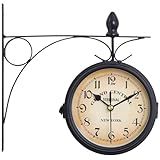 Japard Relógio De Parede Decorativo Vintage Pendurado Antigo Dupla Face Interior Silencioso Movimento Montado Na Parede Marrom Preto -preto- Mostrador 12-4 Cm-
