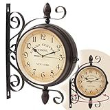Japard Relógio De Parede Vintage- Antigo Exclusivo Industrial Dupla Face Decorativo Retrô Estilo Antigo- Montado Na Parede Operado Por Bateria
