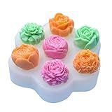 Japleed Molde De Silicone De Flor 3D 7 Cavidades Rosa Fondant Chocolate Doce Decoração De Bolo Vela Molde De Sabão Delicado Flor De Peônia Silicone Resina Epóxi Molde Concreto DIY Enfeite De Presente