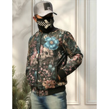 Jaqueta Bomber Masculina Floral Slim Kawipii Casaco Caveira