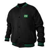 Jaqueta Brasil Moletom College Uniforme Bordado Blusa Cores