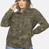 Jaqueta Camisa Camuflada Feminina Militar Botões