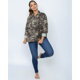 Jaqueta Camisa Camuflada Feminina Militar Botões Exercito