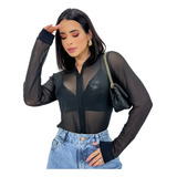 Jaqueta Casaco Blusa Bomber Tule Ziper Roupas Femininas