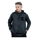 Jaqueta Corta Vento Corinthians 100 Black Com Capuz Mod1