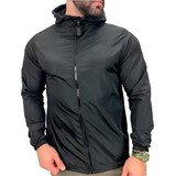 Jaqueta Corta Vento Masculina Tactel Preto Gola Alta