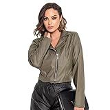 Jaqueta Couro Ecológico Feminina Verde Militar Blusa De Frio Estilosa Donna Martins Cor Verde Militar Tamanho G