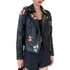 Jaqueta Couro Falso Feminina Slim Bordada Zíper Floral Black