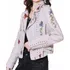 Jaqueta Couro Falso Feminina Slim Bordada Zíper Nude Floral