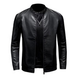 Jaqueta De Couro Motoqueiro Masculina Impermeável Slim Lisa